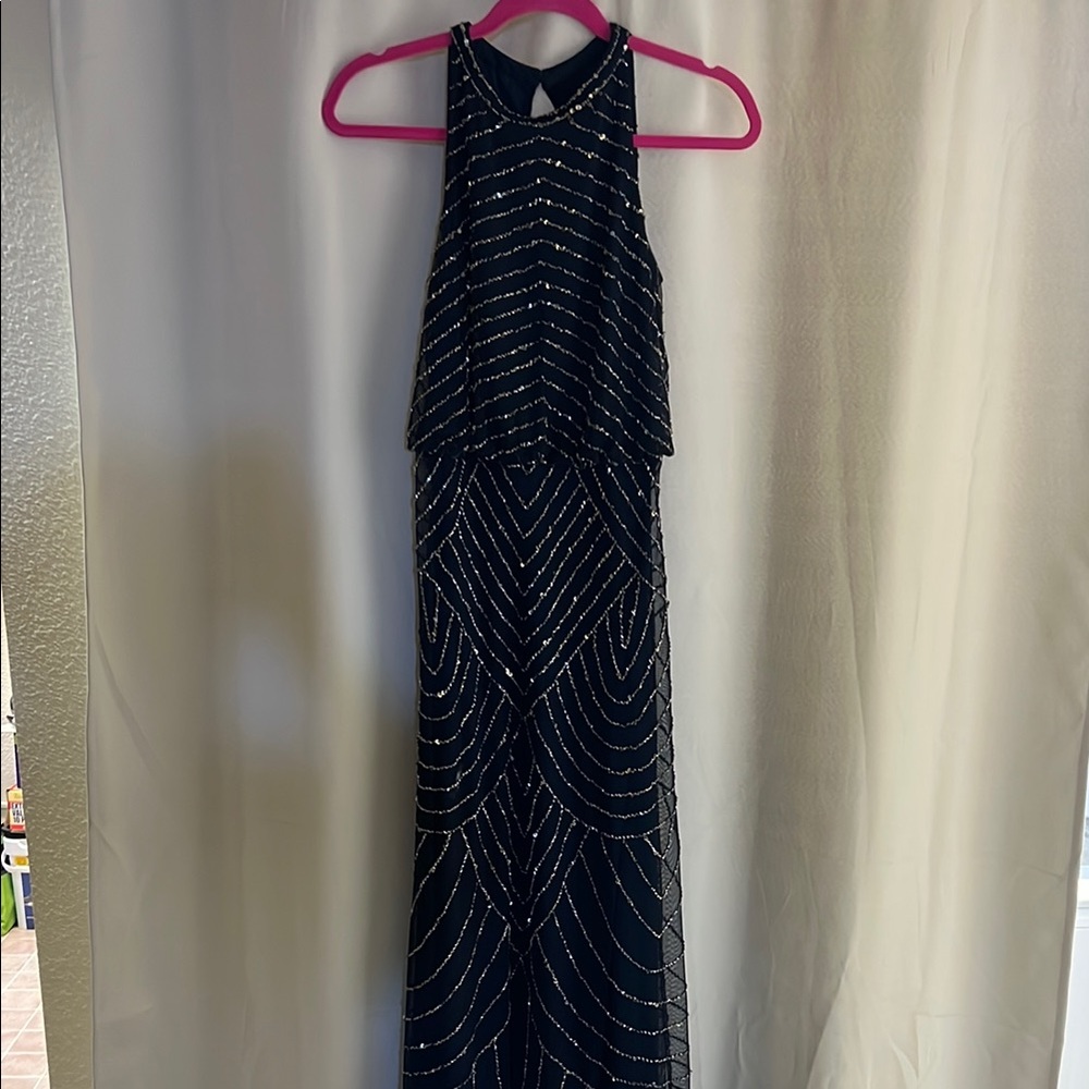 Adrianna Pappel blue gown with silver beading